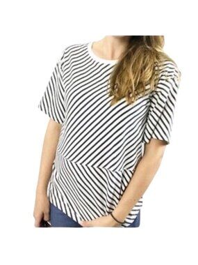 Billy Reid Striped Navy & White Short Sleeve nautical Peplum Top Size XS